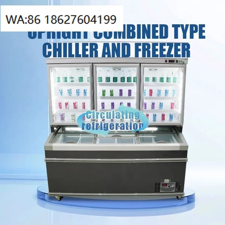 Refrigerador Vertical Combinado com Congelador Inferior e Expositor Superior para Supermercado, Vitrine Refrigerada para Bolos