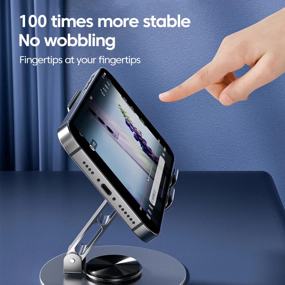 Suporte portátil para celular Jácotei prata em metal com base estável e design antiderrapante