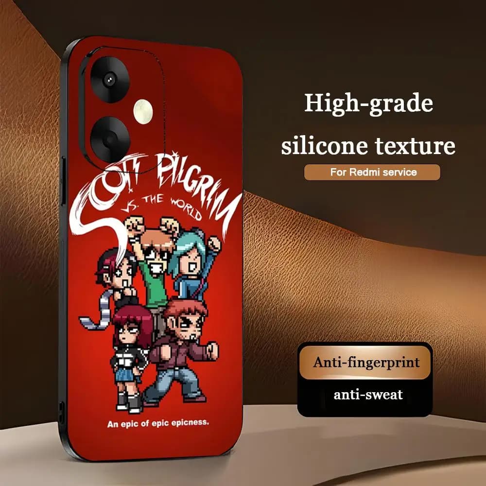 Capa de celular preta em silicone macio com estampa anime Scott Pilgrim Takes Off para Xiaomi Redmi