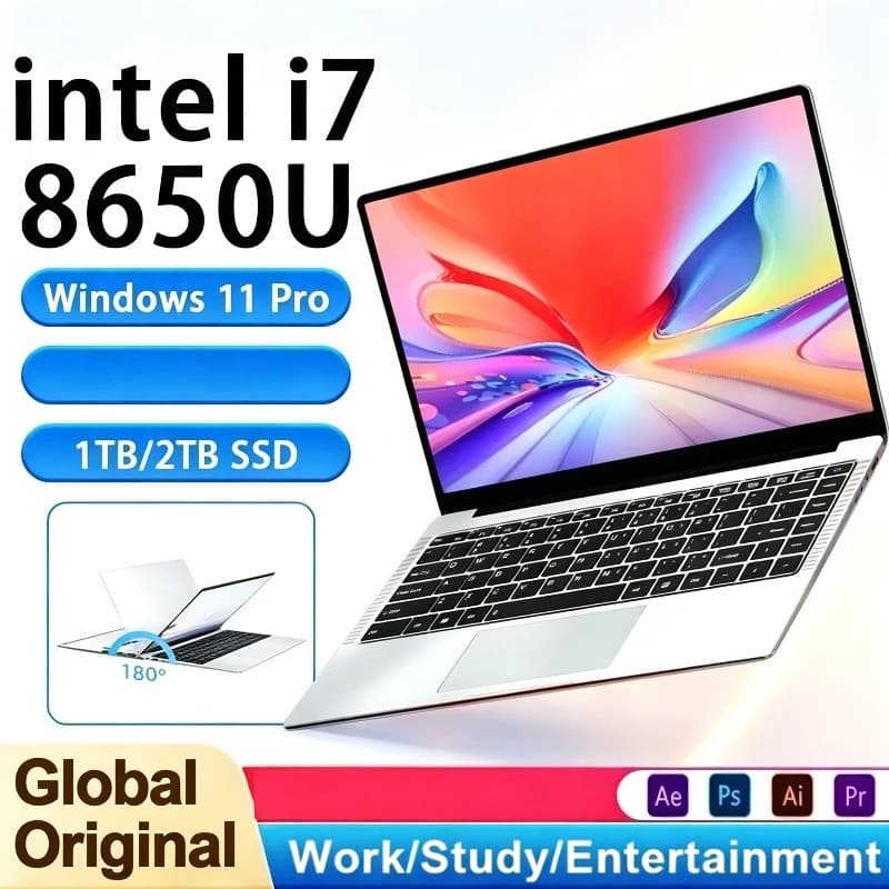 Laptop LENO de 15.6 polegadas com Windows 11 Pro e Intel i7 8650U, prata