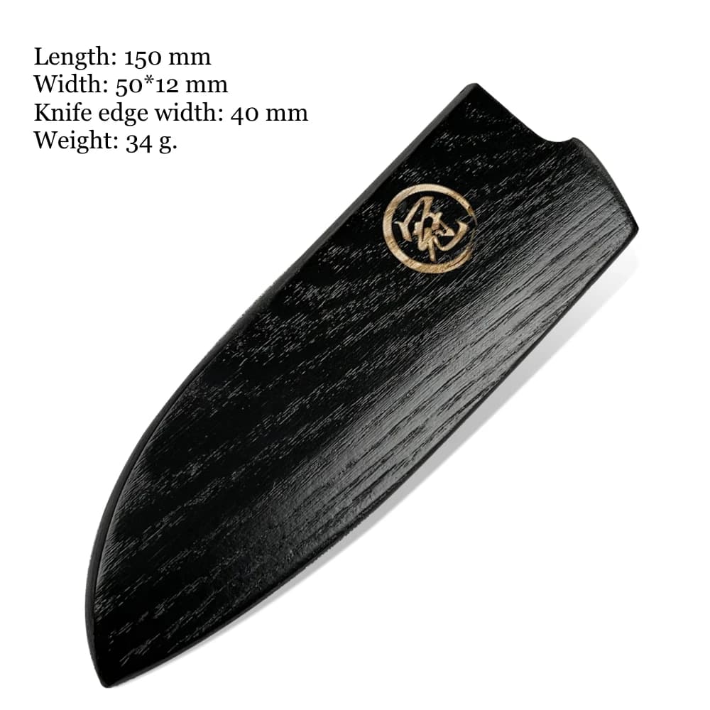 Capa protetora de madeira preta com logo para faca Grand Sharp Gyuto Santoku Nakiri Kiritsuke 150mm