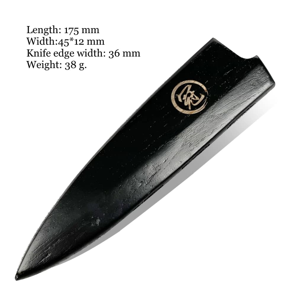 Protetor de lâmina de madeira preta com logo para faca Grand Sharp Gyuto Santoku Nakiri Kiritsuke 175mm