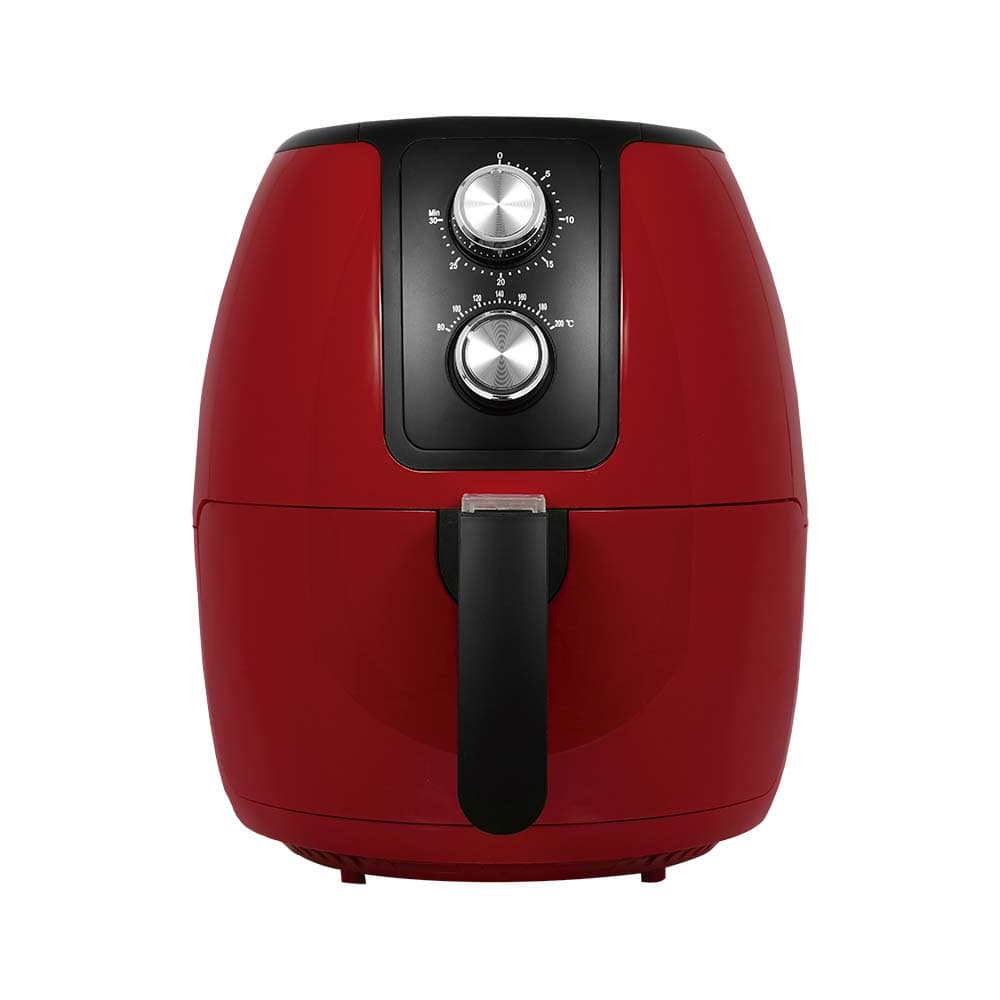 Fritadeira elétrica vermelha Supremma 3,6L com controles de temperatura, ângulo frontal