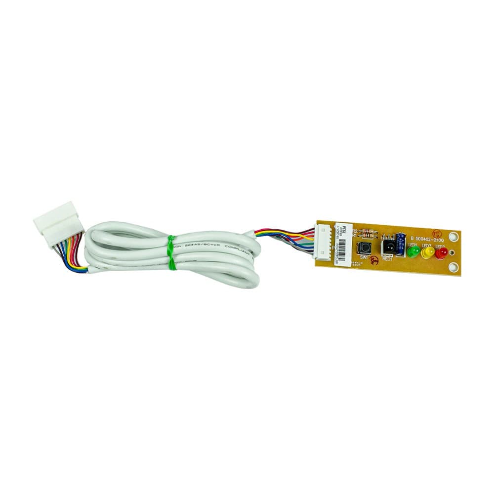 Placa receptora evaporador com cabo branco e circuito amarelo, fundo branco