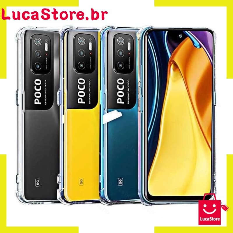 Capas transparentes anti-shock para Xiaomi Poco em preto, amarelo, azul e com tela visível