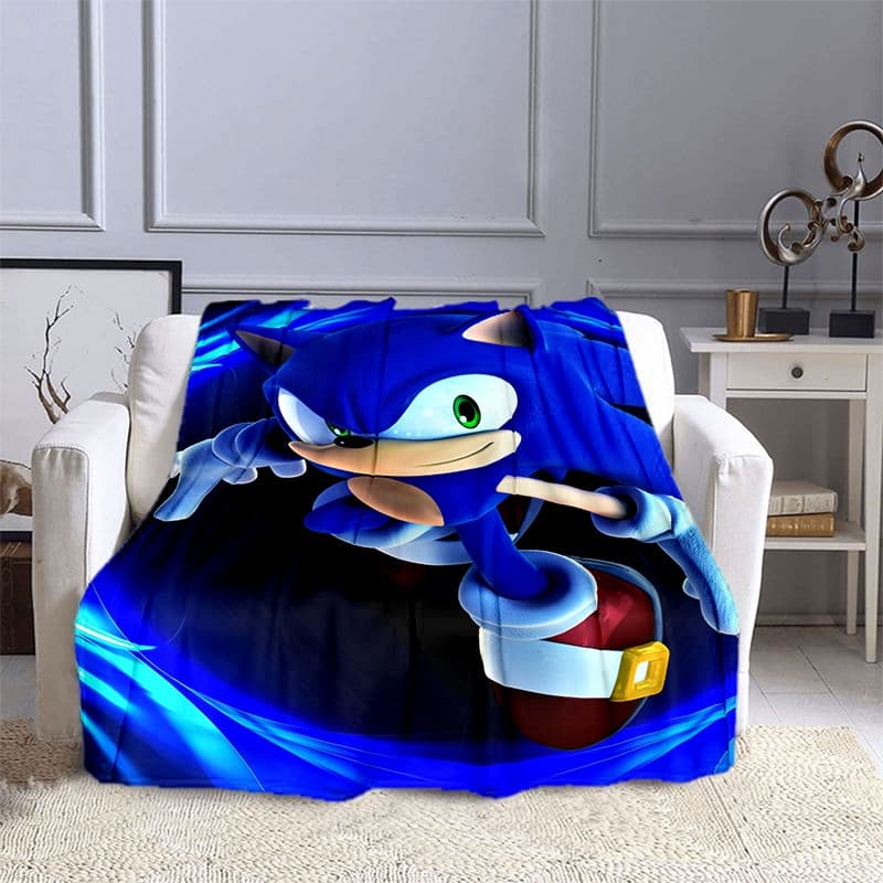 Manta de cama com personagem Sonic, ouriço azul, para crianças e adultos, decoração confortável.