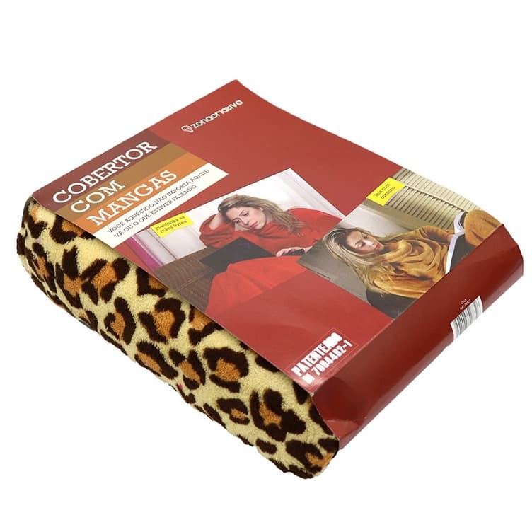 Cobertor com mangas adulto de microfibra, padrão de leopardo, embalagem vermelha