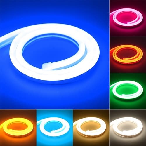 Kit de fitas LED neon multicoloridas flexíveis, 5 metros, brilho intenso, silicone, corte de 2,5cm