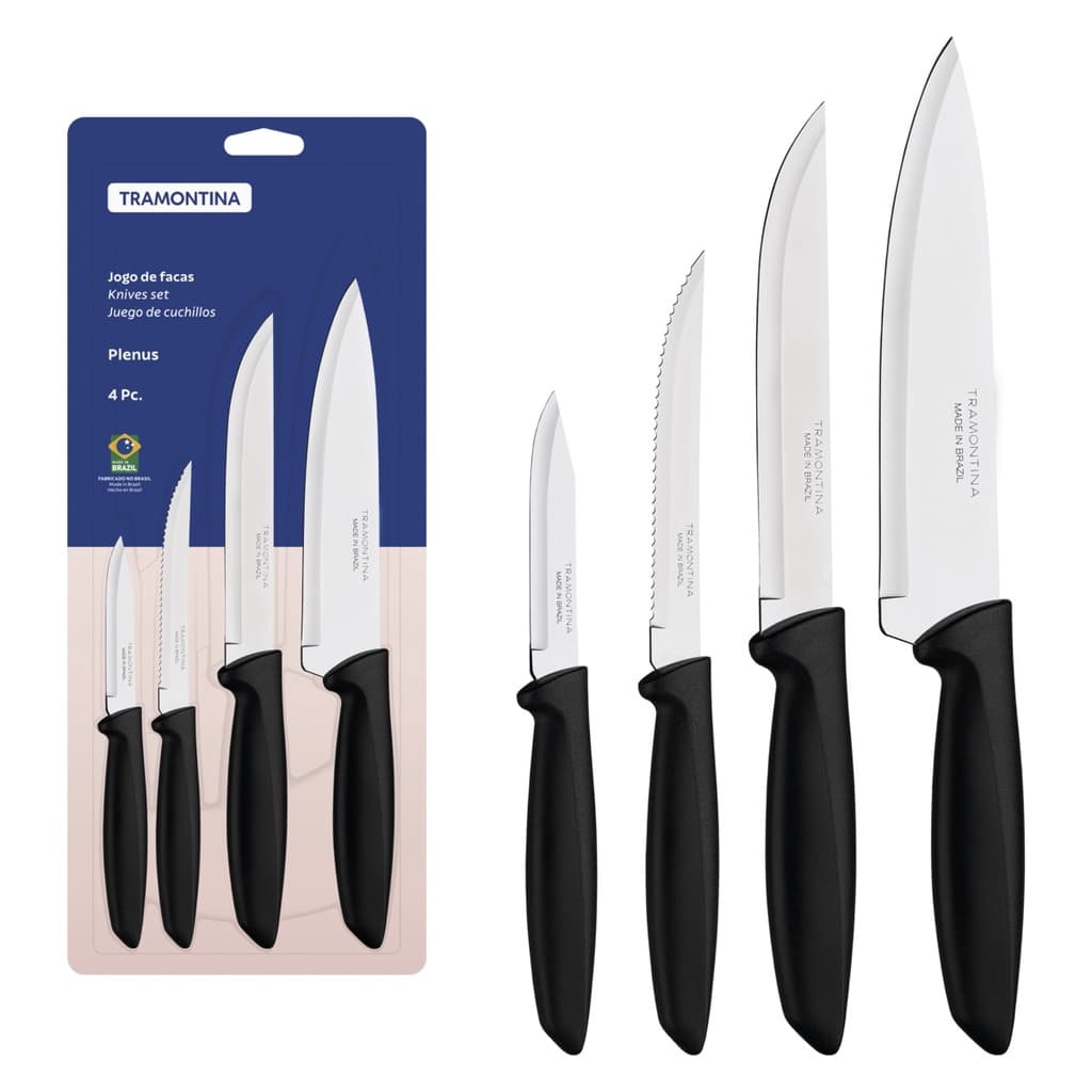 Conjunto de facas Tramontina Plenus 4 peças aço inox preto
