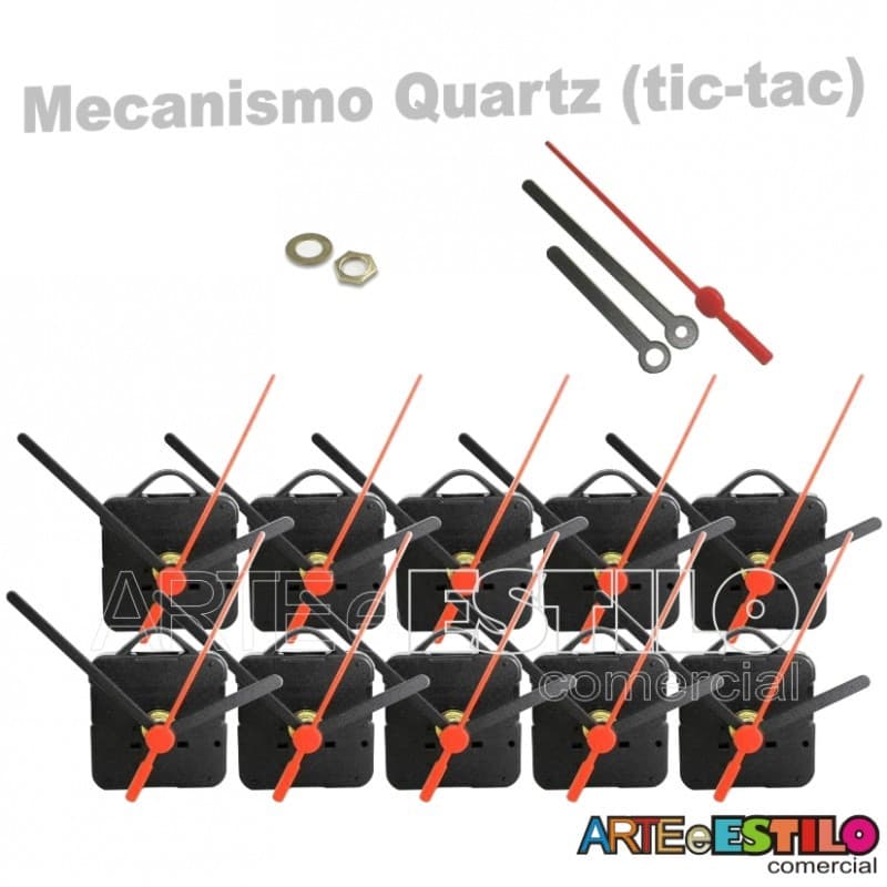 10 mecanismos de relógio de parede quartz com mecanismo TIC-TAC, mostradores pretos e ponteiros vermelhos