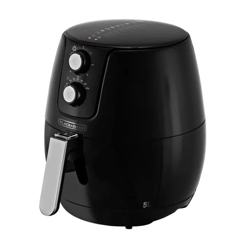 Fritadeira sem óleo Black & Decker AFM5 com controle de temperatura e timer, capacidade de 5L, preta
