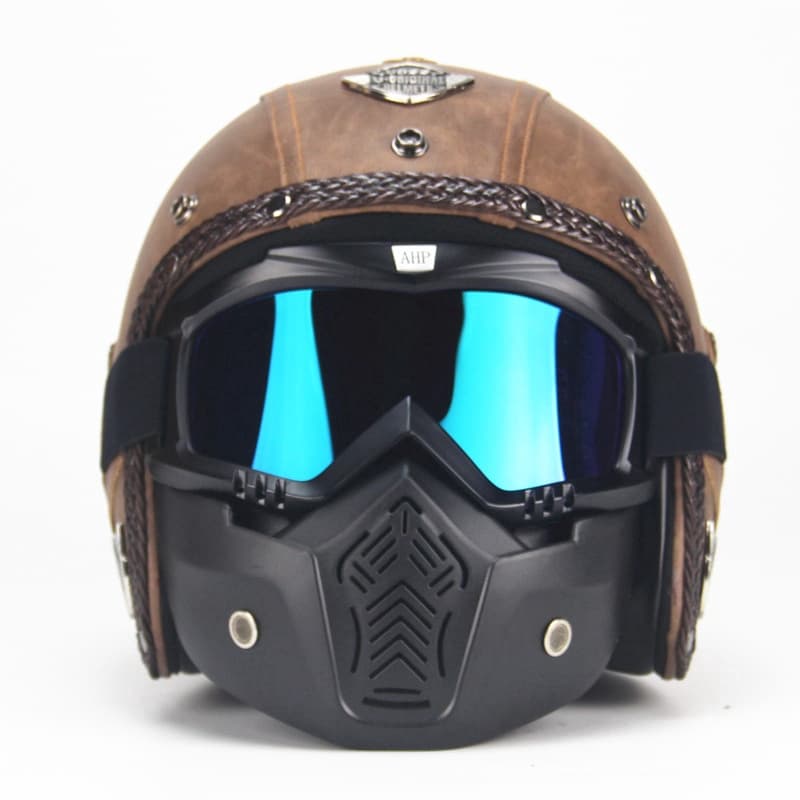 Capacetes Retrô De Couro PU , Três Quartos , Motocicleta , Chopper , Rosto Aberto , vintage , Capacete De Com Máscara De