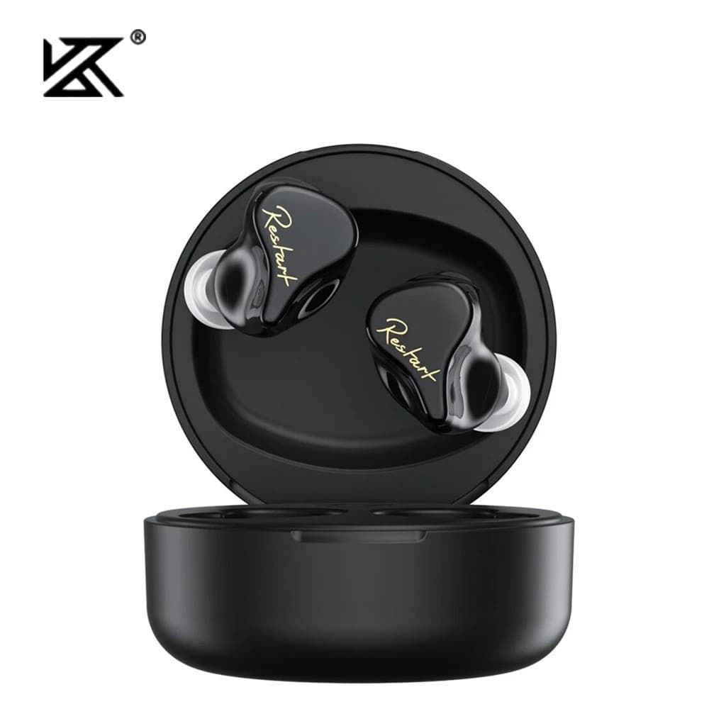 Fones de ouvido sem fio KZ SKS 1DD + 1BA em caixa de carregamento preta com texto dourado