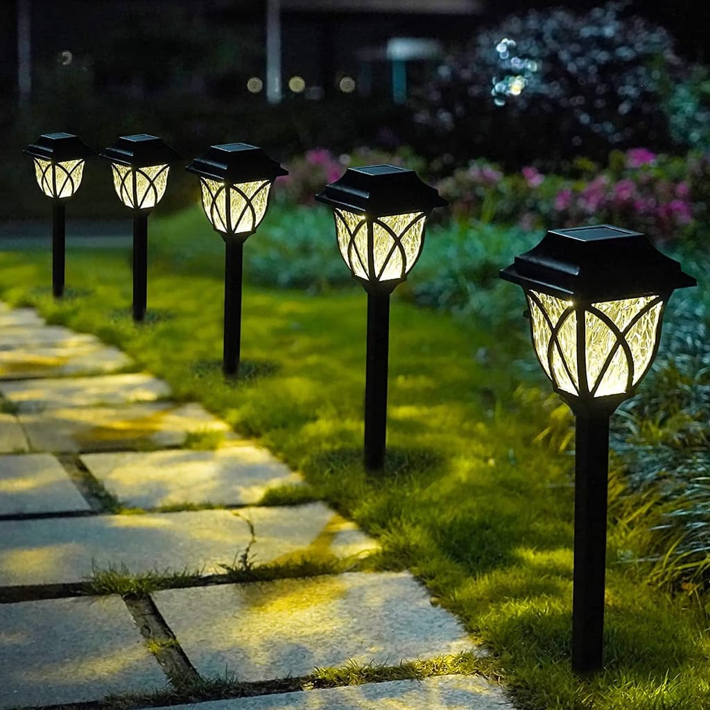 Luminaria Solar impermeáveis para jardim, luzes solares para caminhos ao ar livre, luzes de decoração de jardim com energia solar