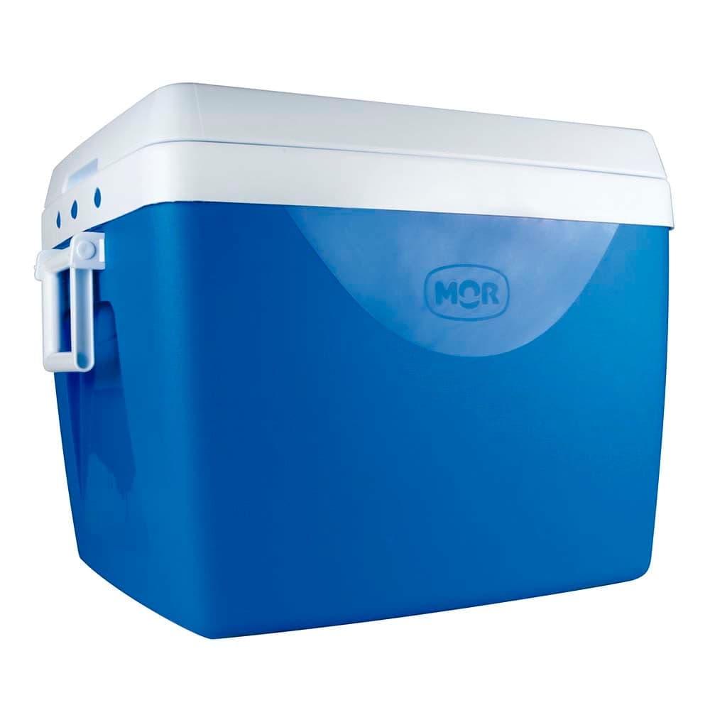 Caixa térmica azul e branca Mor 75 litros com logo