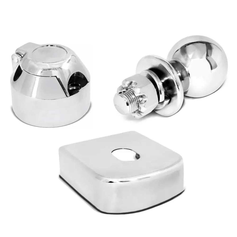 Kit Para Engate Reboque Bola 50mm Capa 100mm Aço Inox Tomada Cromada