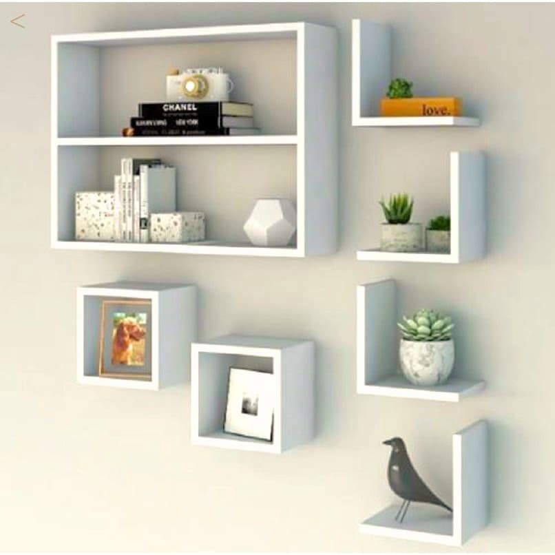 Kit Nichos 7 Peças Cubo L Prateleira MDF Decorativo Parede 10 Cm De Profundidade