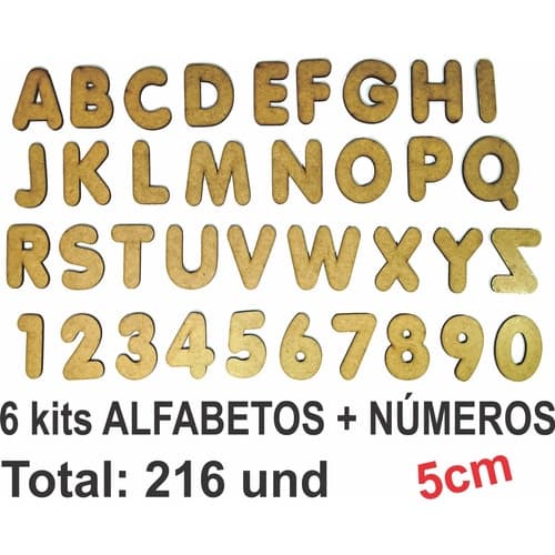 6 Alfabetos E  Numeros Mdf Madeira 5cm  216 Letras E Numeros - Mega Impress