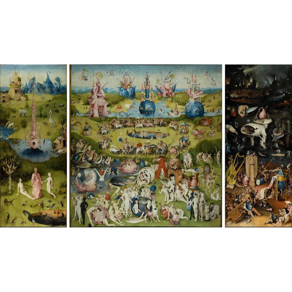 Jardim das Delícias Terrenas - 3 Telas - Hieronymus Bosch - Tela Canvas Para Quadro