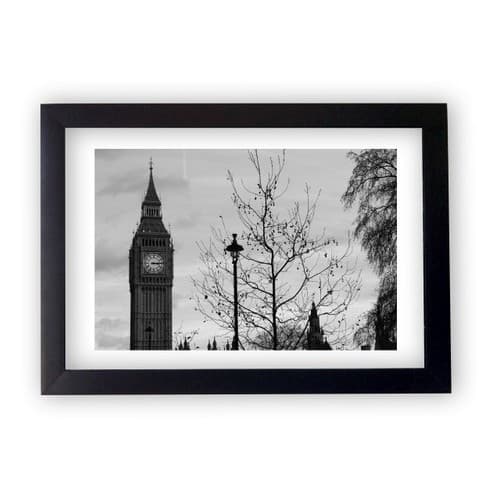 Quadro Decorativo Preto Branco Londres Relógio Moldura 23x33