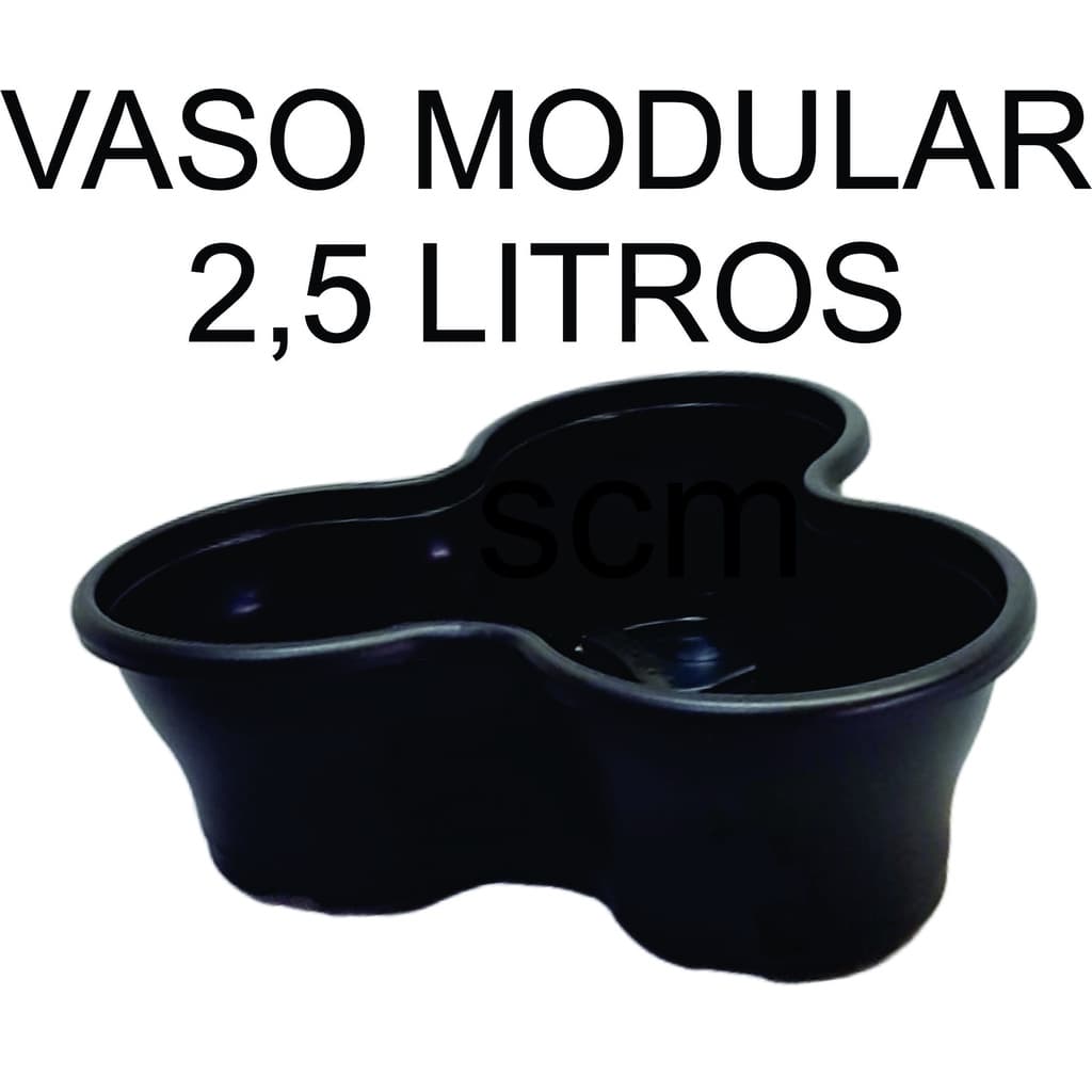 Vaso modular preto de 2,5 litros para jardinagem, design em forma de coração, bordas arredondadas, fundo branco.