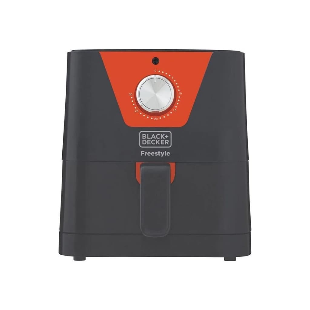 Mini fritadeira elétrica Black+Decker Freestyle AFM2 1,5L 700W, preto e vermelho, controle central, logotipo Black+Decker