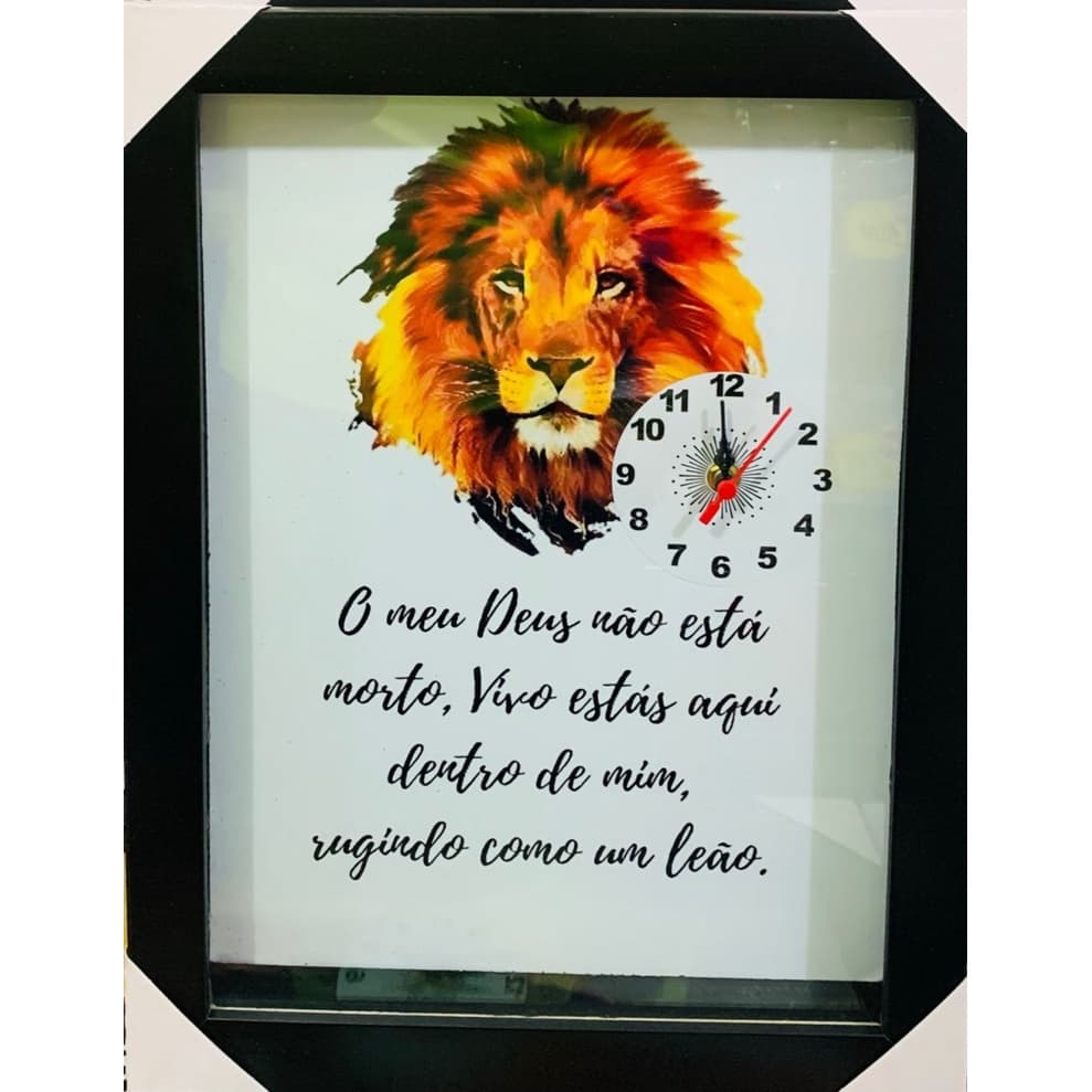 Quadro Relógio madeira com moldura e vidro individual (Meu Deus não está morto)