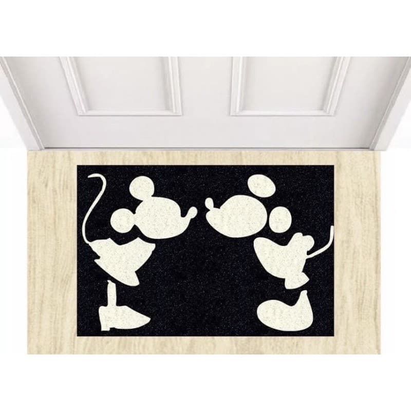 Tapete de entrada Mickey e Minnie Mouse 60x40 cm, preto e branco, para porta