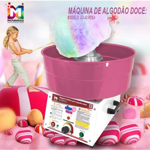 Máquina de Algodão Doce Profissional AD43 Rosa INOVAMAQ
