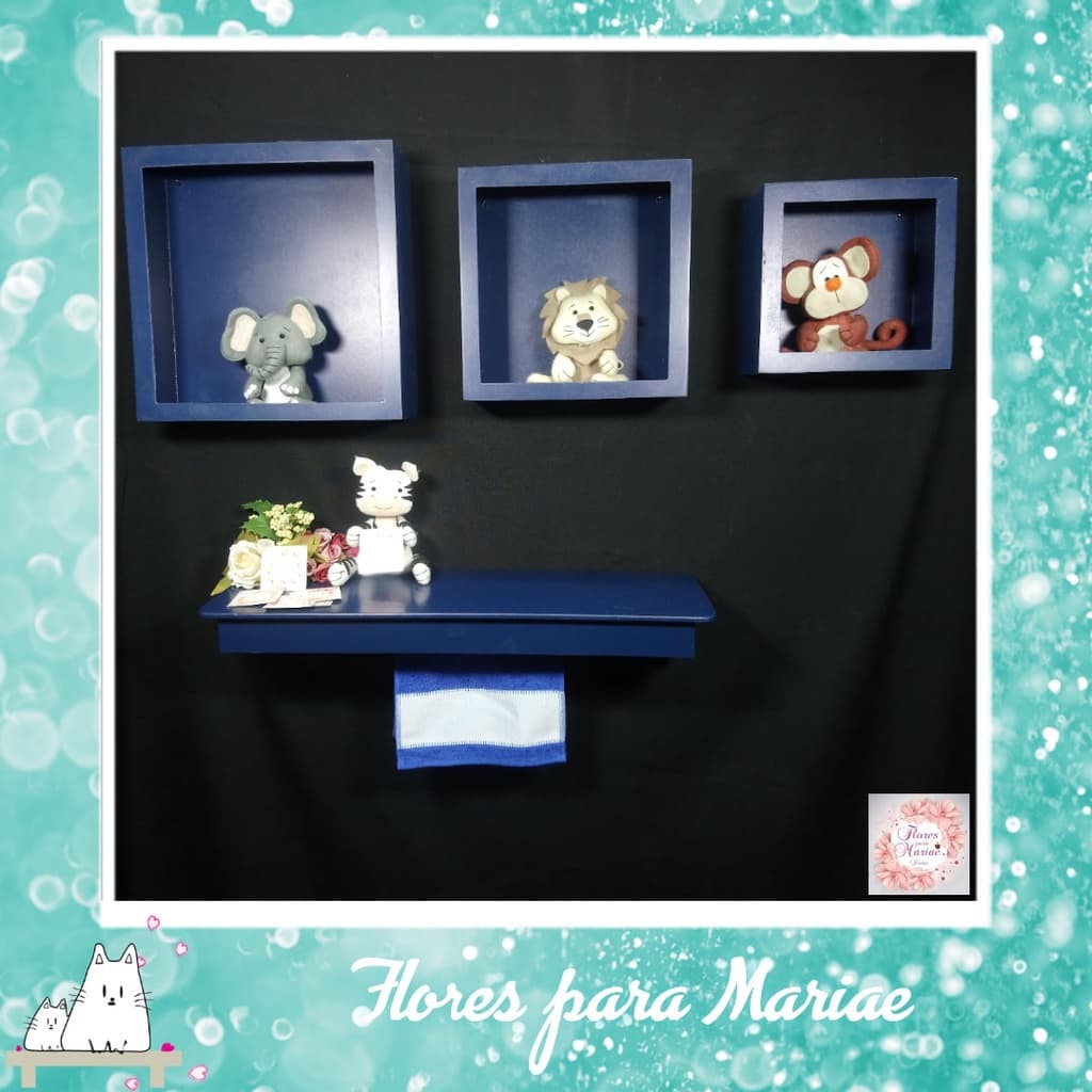 Kit Nichos Cubo + Prateleira com Varão MDF - Azul Marinho