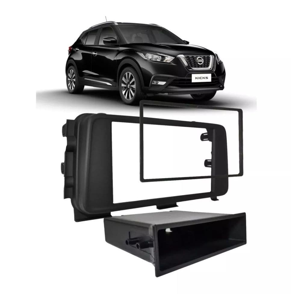 Moldura Aparelho de Som Dvd Rádio 2 Din 1 Din Nissan Kicks 2017 Preto