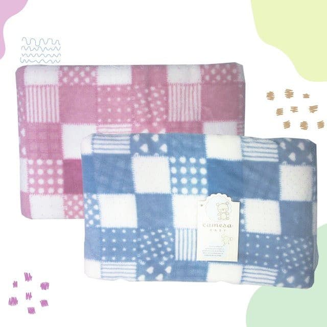 Cobertores de bebê em microfibra Camesa, rosa e branco, azul e branco, padrão de quadrados e corações