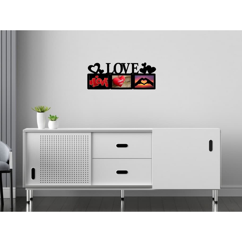 Painel decorativo frase Love com três fotos 10x15cm
