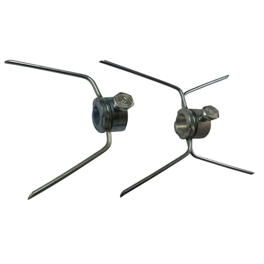 Kit de ganchos de garfo duplo e simples para máquina de frango, com design metálico cinza.