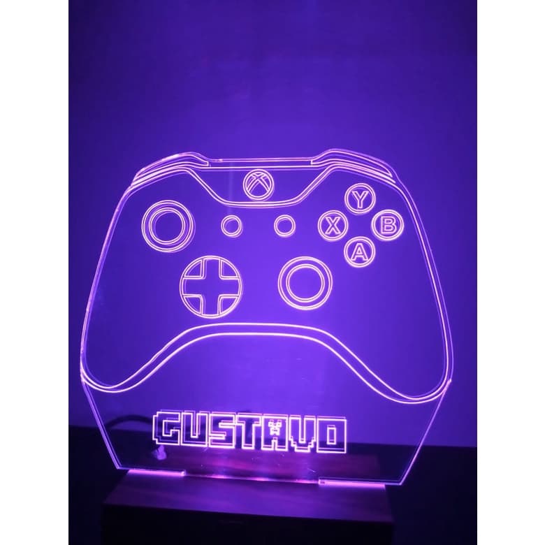 Luminária de mesa - Controle game com nome gravado X - BOX RGB 16 cores e controle remoto