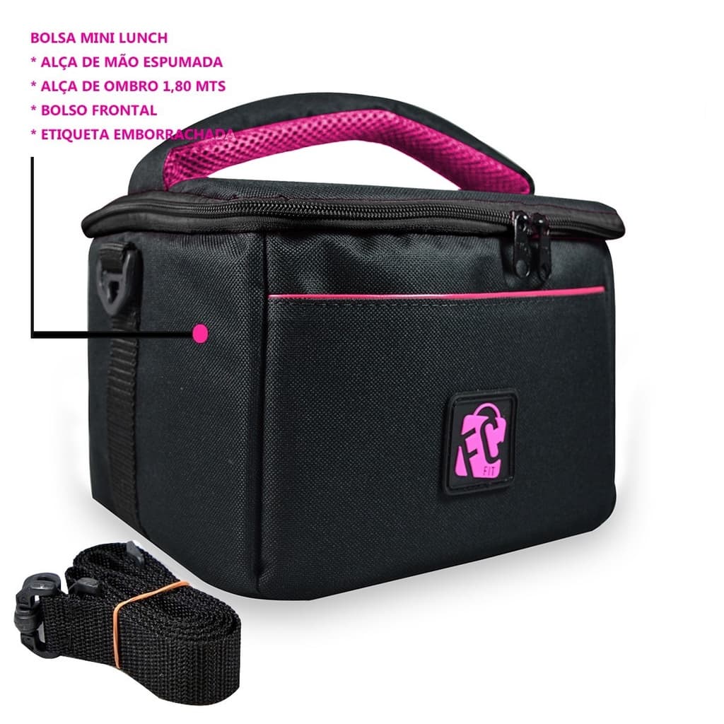 Bolsa Térmica Fitness Impermeável Lancheira Marmiteira Preta Pink Dieta Termica
