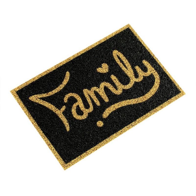 Tapete capacho vinil Family preto dourado 60x40 cm