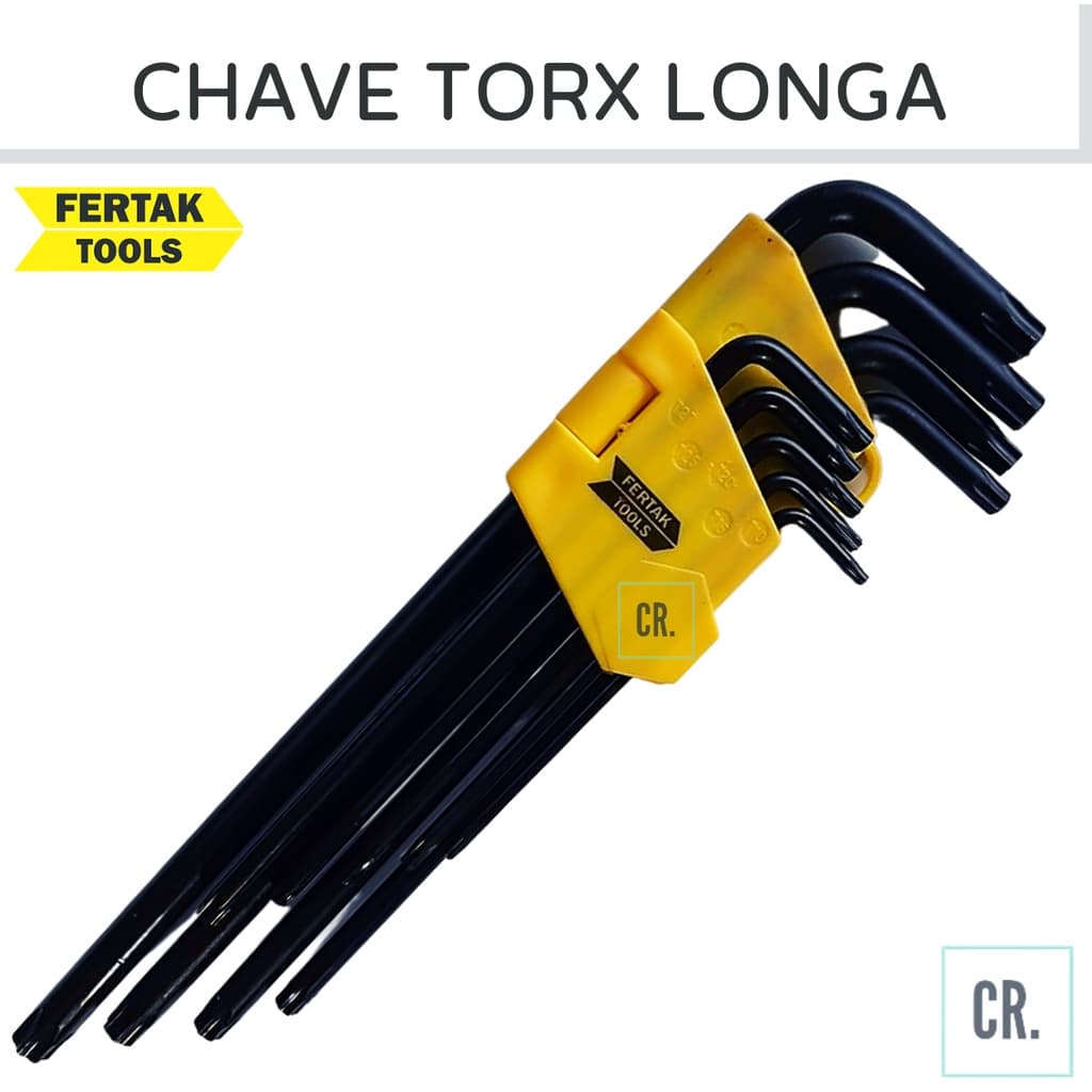 Jogo de Chaves Torx Chave Torque Longa 9pçs Fertak Tools Aço Cromo Vanadium Profissional Chave Torx.