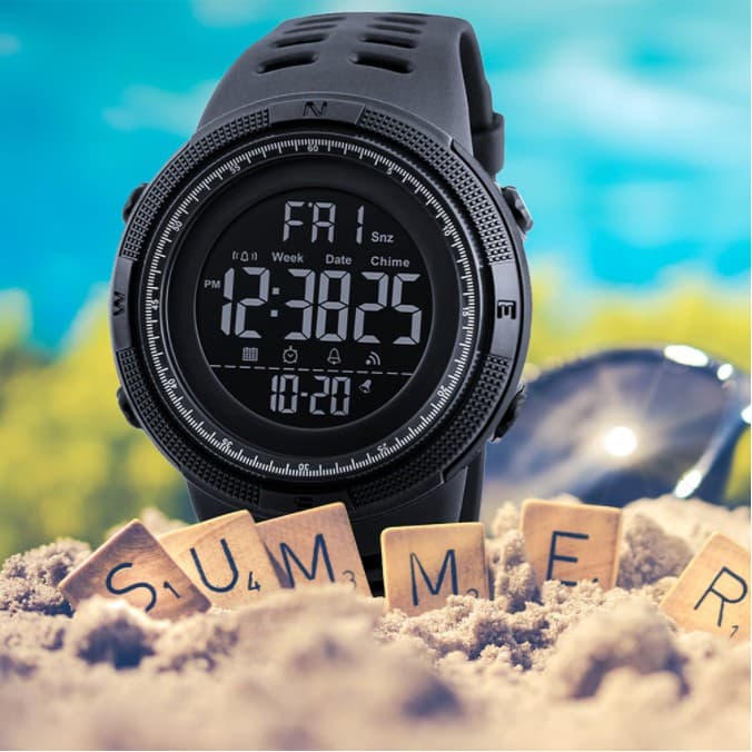Relógio digital SKMEI 1251 preto, areia, multifuncional, dia, data, hora 12:38