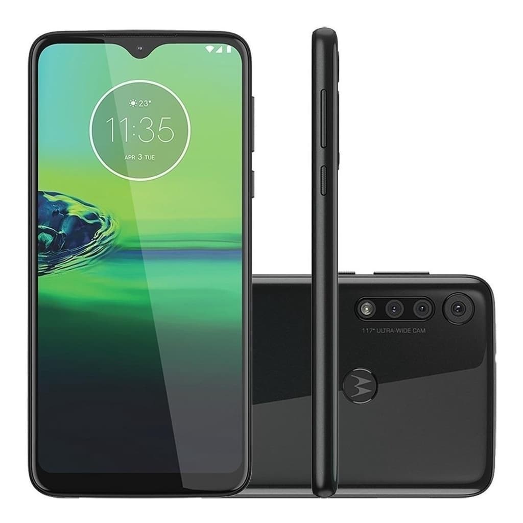 Smartphone Motorola Moto G8 Play 32GB 4G com tela de 6.2, câmera tripla e design preto