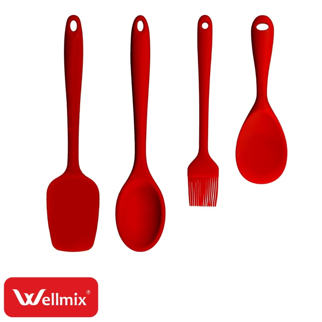 Jogo Talheres Silicone Utensílios Cozinha Vermelho 4 Peças Wellmix