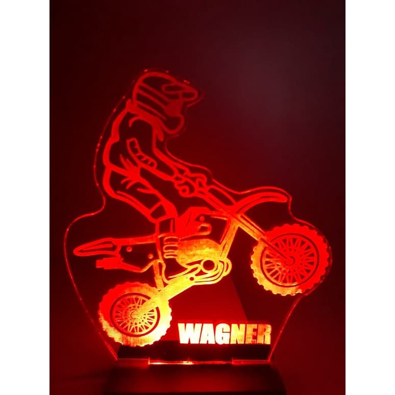 Luminária de mesa motocrosso 16 cores com controle remoto e nome