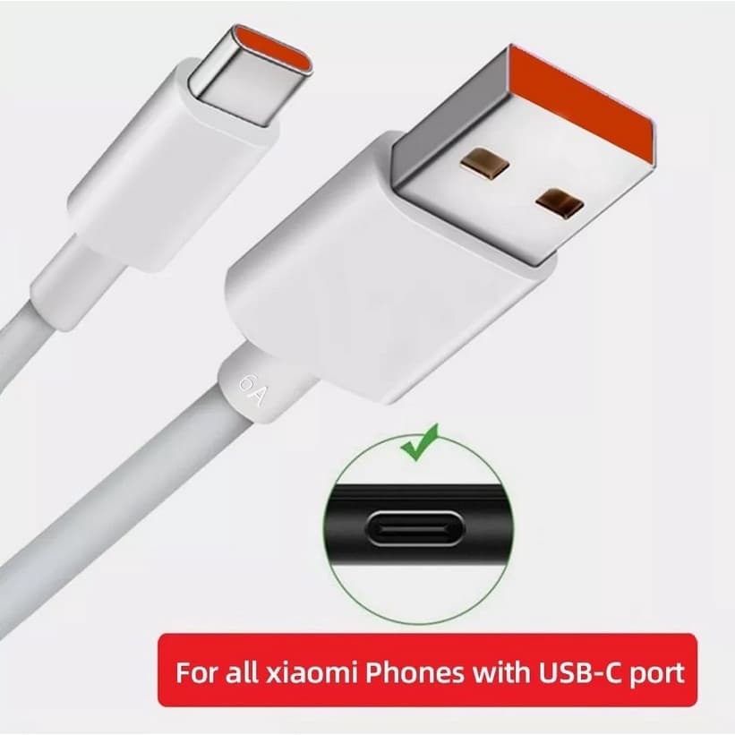 Cabo USB-C turbo laranja compatível com telefones Xiaomi