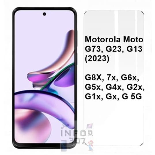 Imagem de smartphone Motorola com película protetora, compatível com modelos G73, G23, G13 e outros