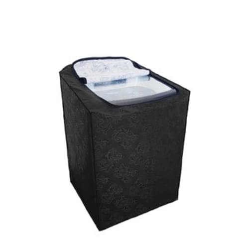 Capa protetora para máquina de lavar roupas 8kg a 15kg, preta com padrão floral