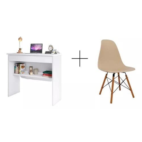 Kit mesa branca e cadeira estilo industrial para sala de jogos