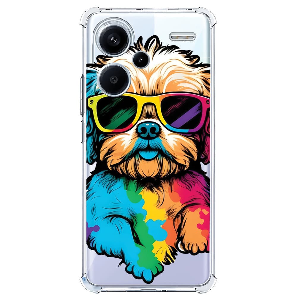 Capinha transparente para celular com desenho de cachorrinho colorido