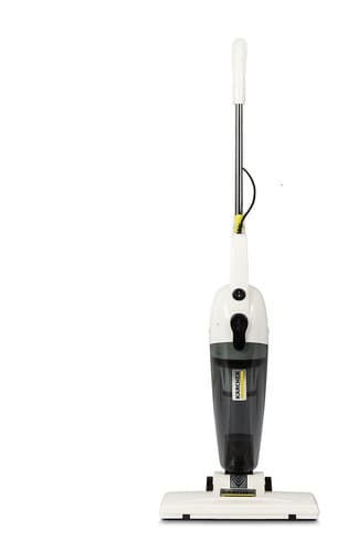 Aspirador de pó vertical Kärcher com filtro HEPA, branco e preto, ângulo frontal