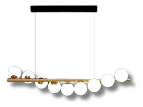 Lustre dourado pendente linear com 9 globos brancos bivolt