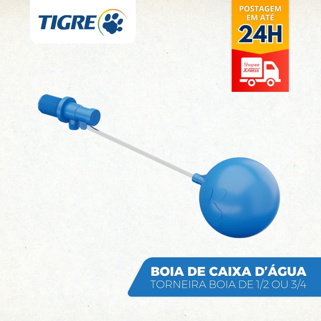 Torneira Boia Caixa D'água Tigre 1/2 ou 3/4 com Boia Azul Transparente